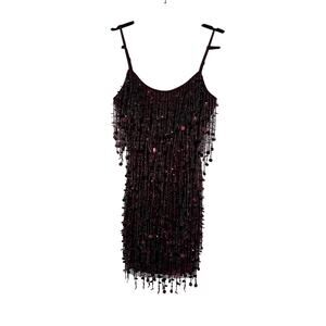 NWT Liv Foster Beaded Scoopneck Mini Dress in Blackened Red, 4